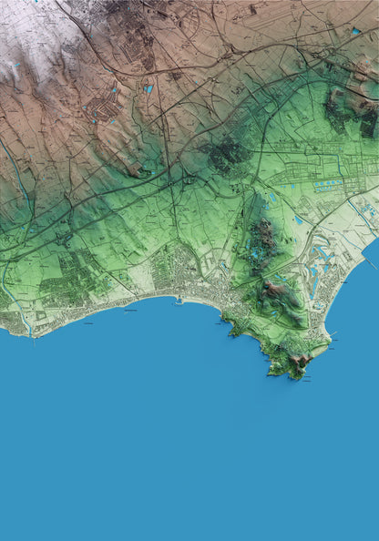 Mapa artístico del relieve de Salou, al Tarragonès, con 15 km de entorno y base topográfica ICGC