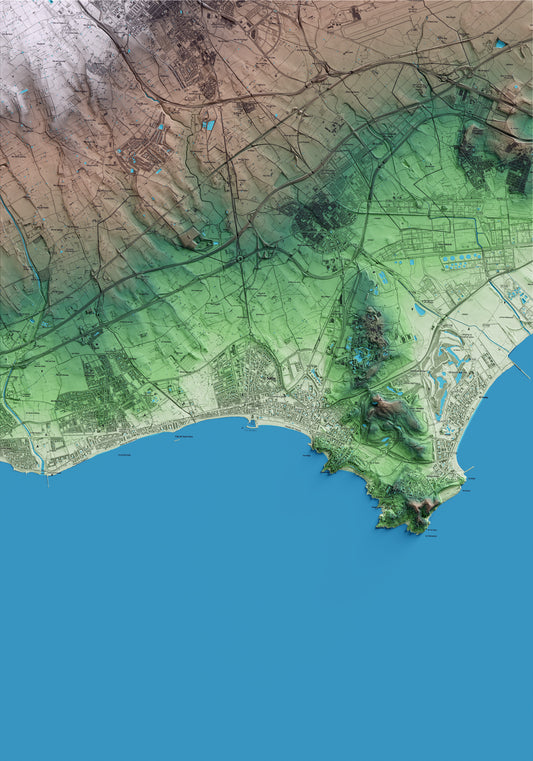 Mapa artístico del relieve de Salou, al Tarragonès, con 15 km de entorno y base topográfica ICGC