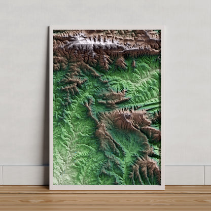 Mapa artístico del relieve de Sant Agustí de Lluçanès, a Osona, con 15 km de entorno y base topográfica ICGC. Presentación enmarcada.