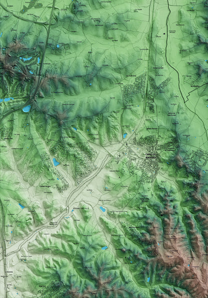 Mapa artístico del relieve de Sant Andreu Salou, al Gironès, con 15 km de entorno y base topográfica ICGC. Detalle de la zona inferior izquierda.
