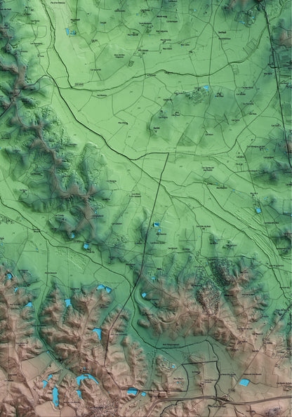Mapa artístico del relieve de Sant Andreu Salou, al Gironès, con 15 km de entorno y base topográfica ICGC. Detalle de la zona inferior derecha.