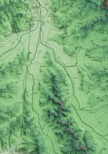 Mapa artístico del relieve de Sant Andreu Salou, al Gironès, con 15 km de entorno y base topográfica ICGC. Detalle de la zona central.