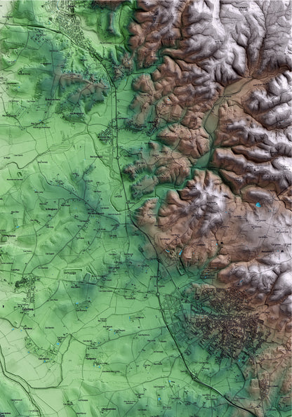Mapa artístico del relieve de Sant Andreu Salou, al Gironès, con 15 km de entorno y base topográfica ICGC. Detalle de la zona superior derecha.