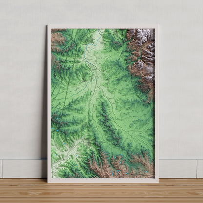 Mapa artístico del relieve de Sant Andreu Salou, al Gironès, con 15 km de entorno y base topográfica ICGC. Presentación enmarcada.