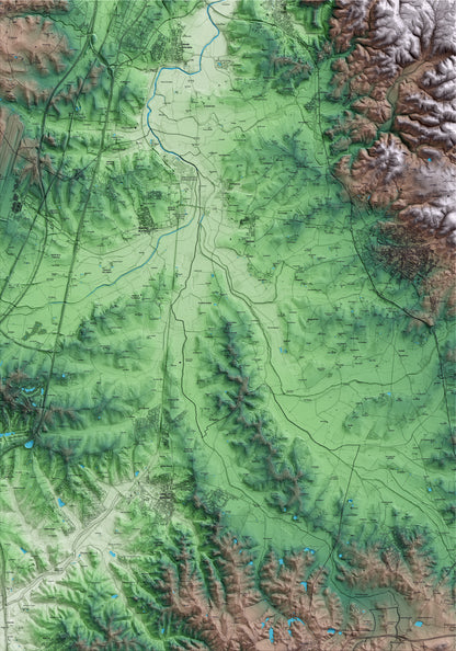 Mapa artístico del relieve de Sant Andreu Salou, al Gironès, con 15 km de entorno y base topográfica ICGC