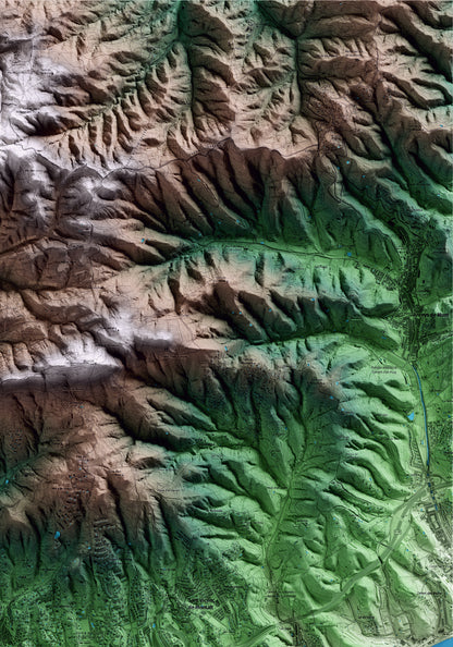 Mapa artístico del relieve de Sant Andreu de Llavaneres, al Maresme, con 15 km de entorno y base topográfica ICGC. Detalle de la zona superior derecha.