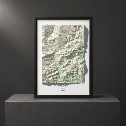 Mapa de relieve de Sant Antoni, 1361 m, Ripollès, lámina 100 Cims de Trobart. Presentación enmarcada. 21 × 30 cm.