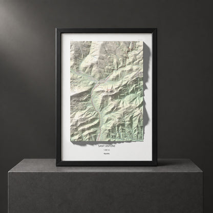 Mapa de relieve de Sant Antoni, 1361 m, Ripollès, lámina 100 Cims de Trobart. Presentación enmarcada. 50 × 70 cm.