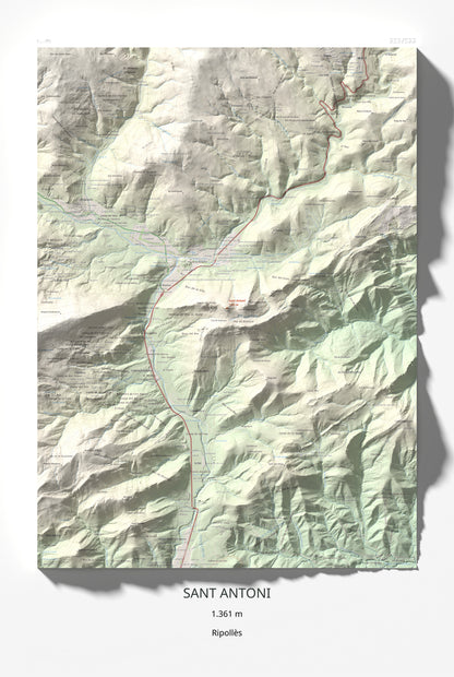 Mapa de relieve de Sant Antoni, 1361 m, Ripollès, lámina 100 Cims de Trobart 61 × 91 cm.