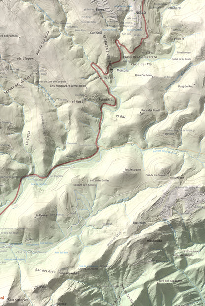 Mapa de relieve de Sant Antoni, 1361 m, Ripollès, lámina 100 Cims de Trobart. Detalle de la zona superior derecha. 61 × 91 cm.