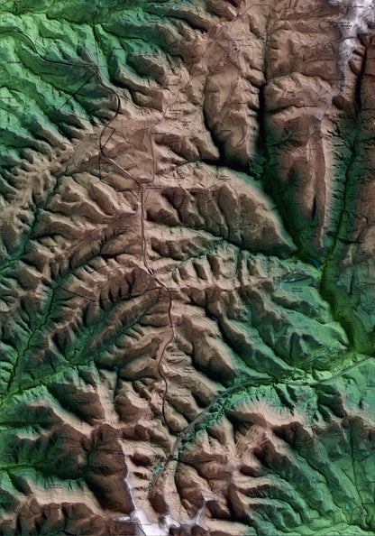 Mapa artístico del relieve de Sant Bartomeu del Grau, a Osona, con 15 km de entorno y base topográfica ICGC. Detalle de la zona inferior izquierda.