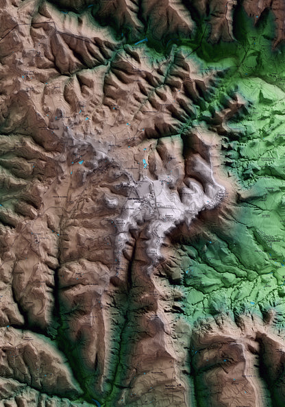 Mapa artístico del relieve de Sant Bartomeu del Grau, a Osona, con 15 km de entorno y base topográfica ICGC. Detalle de la zona central.