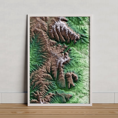 Mapa artístico del relieve de Sant Bartomeu del Grau, a Osona, con 15 km de entorno y base topográfica ICGC. Presentación enmarcada.