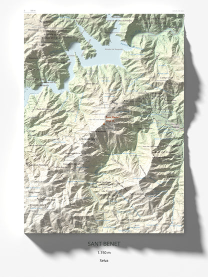 Mapa de relieve de Sant Benet, 1150 m, Selva, lámina 100 Cims de Trobart 30 × 40 cm.