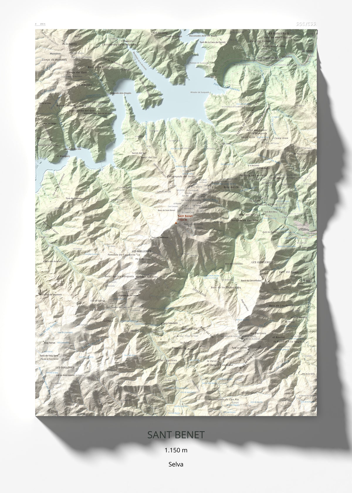 Mapa de relieve de Sant Benet, 1150 m, Selva, lámina 100 Cims de Trobart 50 × 70 cm.