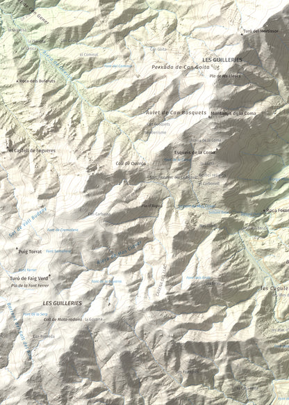 Mapa de relieve de Sant Benet, 1150 m, Selva, lámina 100 Cims de Trobart. Detalle de la zona inferior izquierda. 50 × 70 cm.