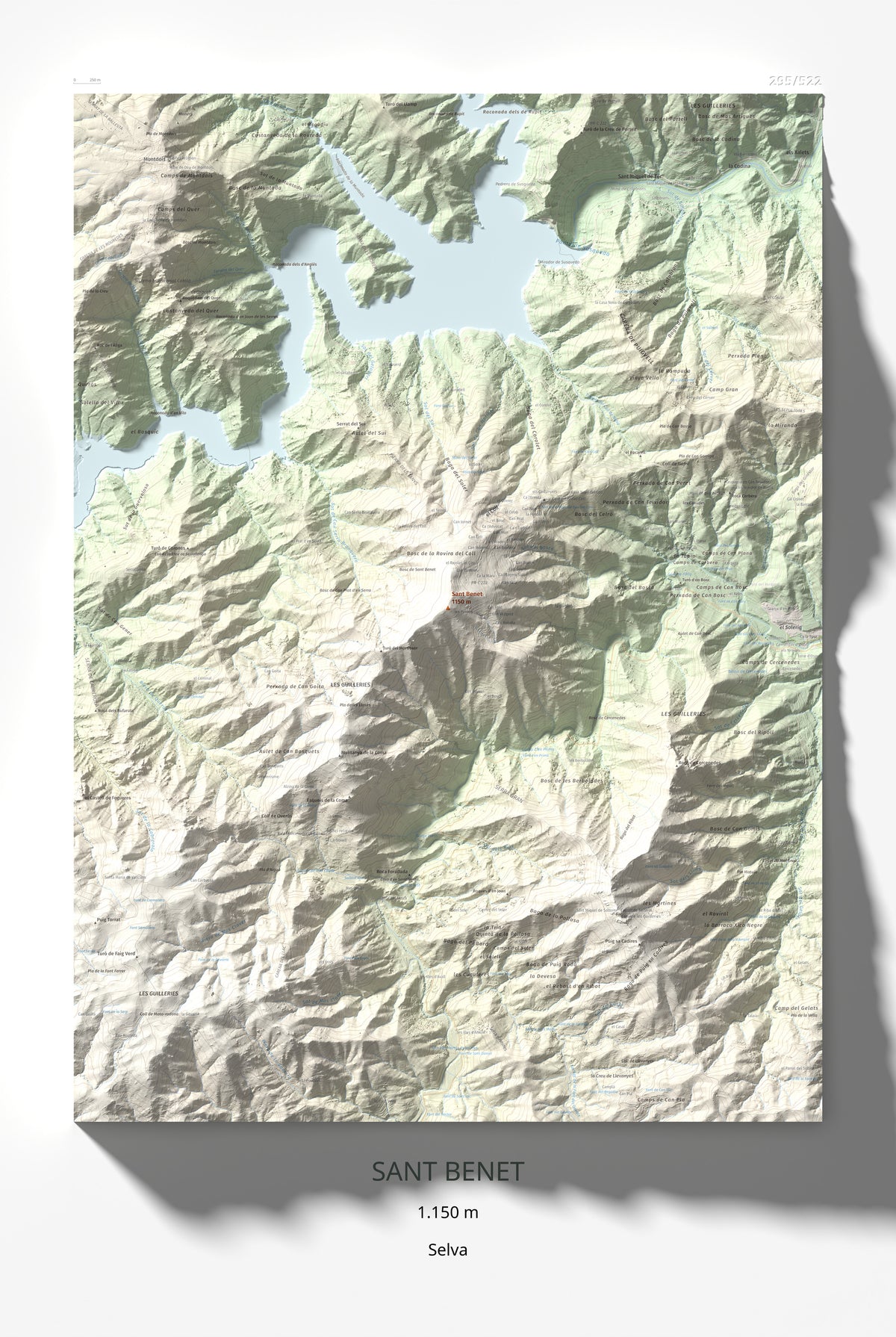 Mapa de relieve de Sant Benet, 1150 m, Selva, lámina 100 Cims de Trobart 61 × 91 cm.