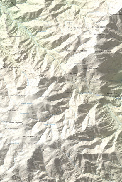 Mapa de relieve de Sant Benet, 1150 m, Selva, lámina 100 Cims de Trobart. Detalle de la zona inferior izquierda. 61 × 91 cm.