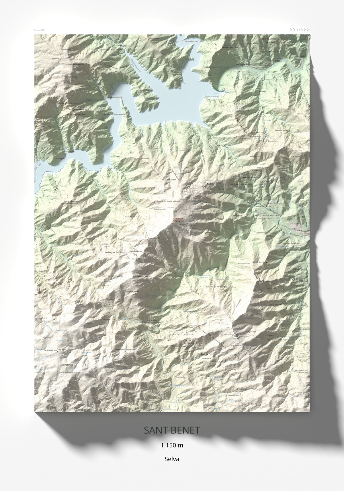 Mapa de relieve de Sant Benet, 1150 m, Selva, lámina 100 Cims de Trobart 70 × 100 cm.