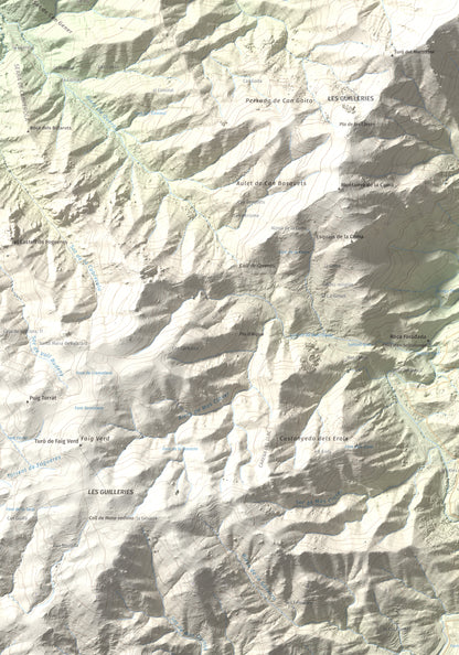 Mapa de relieve de Sant Benet, 1150 m, Selva, lámina 100 Cims de Trobart. Detalle de la zona inferior izquierda. 70 × 100 cm.