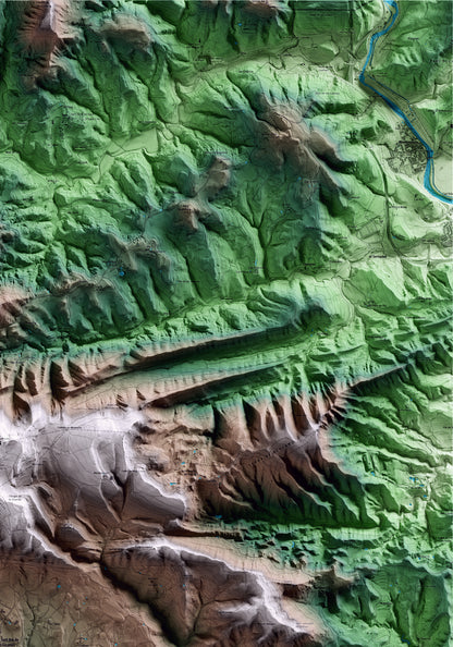 Mapa artístico del relieve de Sant Boi de Lluçanès, a Osona, con 15 km de entorno y base topográfica ICGC. Detalle de la zona superior derecha.