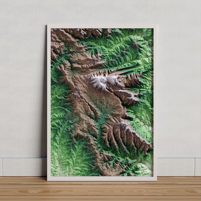 Mapa artístico del relieve de Sant Boi de Lluçanès, a Osona, con 15 km de entorno y base topográfica ICGC. Presentación enmarcada.