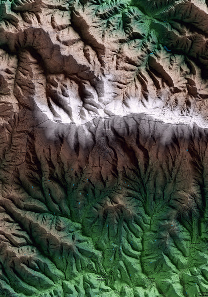 Mapa artístico del relieve de Sant Cebrià de Vallalta, al Maresme, con 15 km de entorno y base topográfica ICGC. Detalle de la zona superior izquierda.
