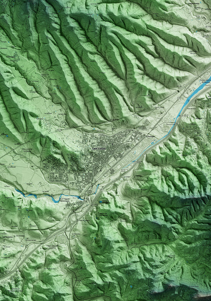 Mapa artístico del relieve de Sant Celoni, al Vallès Oriental, con 15 km de entorno y base topográfica ICGC. Detalle de la zona central.