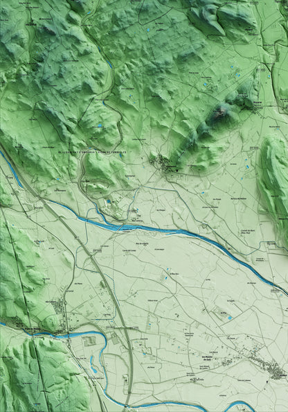 Mapa artístico del relieve de Sant Climent Sescebes, al Alt Empordà, con 15 km de entorno y base topográfica ICGC. Detalle de la zona inferior izquierda.