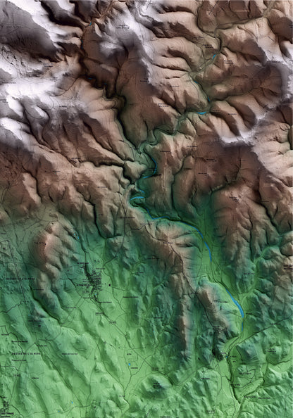 Mapa artístico del relieve de Sant Climent Sescebes, al Alt Empordà, con 15 km de entorno y base topográfica ICGC. Detalle de la zona superior derecha.