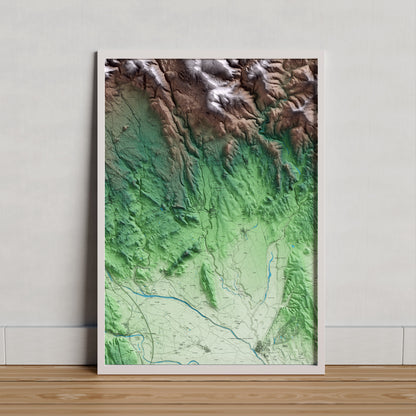 Mapa artístico del relieve de Sant Climent Sescebes, al Alt Empordà, con 15 km de entorno y base topográfica ICGC. Presentación enmarcada.