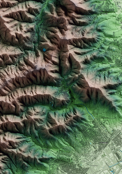 Mapa artístico del relieve de Sant Climent de Llobregat, al Baix Llobregat, con 15 km de entorno y base topográfica ICGC. Detalle de la zona central.