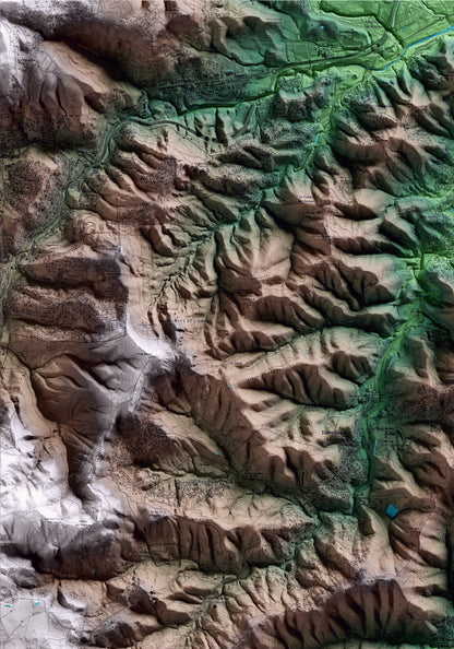 Mapa artístico del relieve de Sant Climent de Llobregat, al Baix Llobregat, con 15 km de entorno y base topográfica ICGC. Detalle de la zona superior izquierda.
