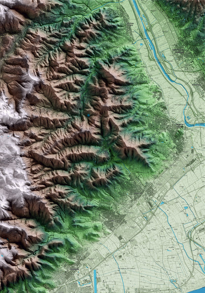 Mapa artístico del relieve de Sant Climent de Llobregat, al Baix Llobregat, con 15 km de entorno y base topográfica ICGC