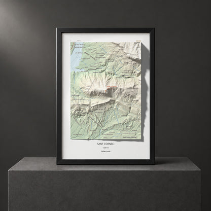 Mapa de relieve de Sant Corneli, 1351 m, Pallars Jussà, lámina 100 Cims de Trobart. Presentación enmarcada. 21 × 30 cm.