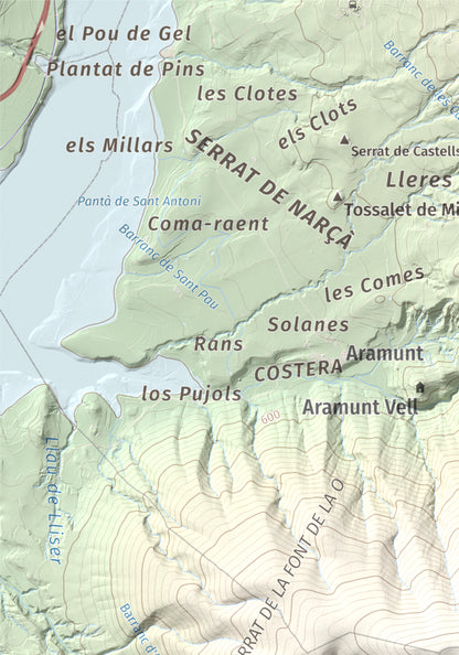 Mapa de relieve de Sant Corneli, 1351 m, Pallars Jussà, lámina 100 Cims de Trobart. Detalle de la zona superior izquierda. 21 × 30 cm.