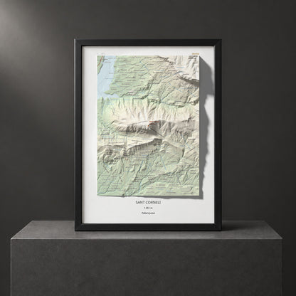 Mapa de relieve de Sant Corneli, 1351 m, Pallars Jussà, lámina 100 Cims de Trobart. Presentación enmarcada. 30 × 40 cm.