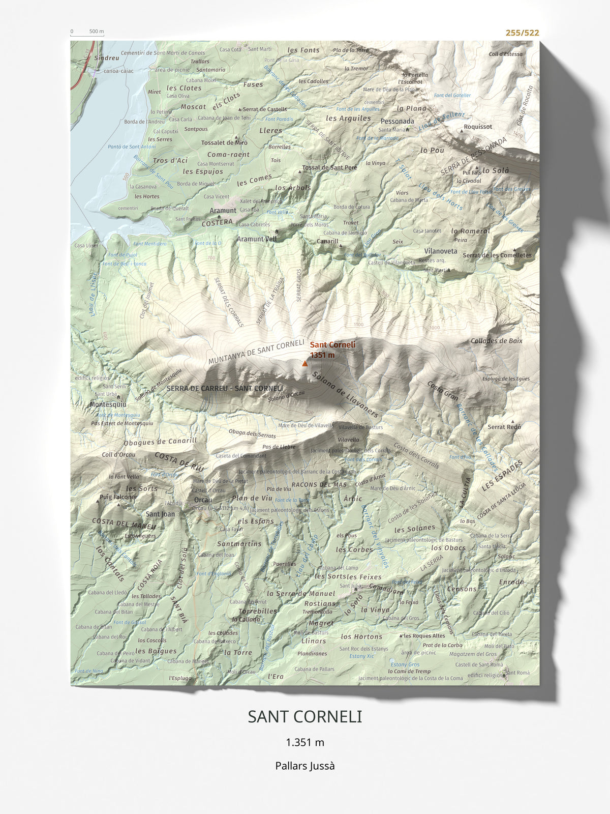 Mapa de relieve de Sant Corneli, 1351 m, Pallars Jussà, lámina 100 Cims de Trobart 30 × 40 cm.