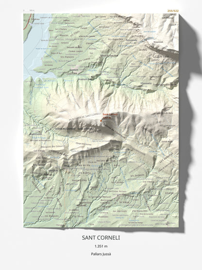 Mapa de relieve de Sant Corneli, 1351 m, Pallars Jussà, lámina 100 Cims de Trobart 30 × 40 cm.