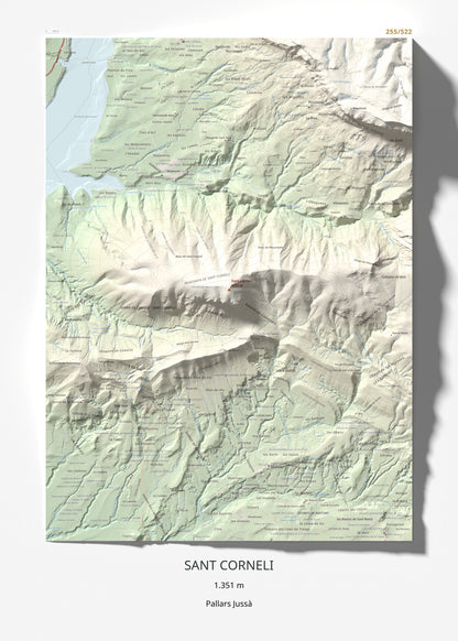 Mapa de relieve de Sant Corneli, 1351 m, Pallars Jussà, lámina 100 Cims de Trobart 50 × 70 cm.