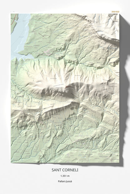 Mapa de relieve de Sant Corneli, 1351 m, Pallars Jussà, lámina 100 Cims de Trobart 61 × 91 cm.