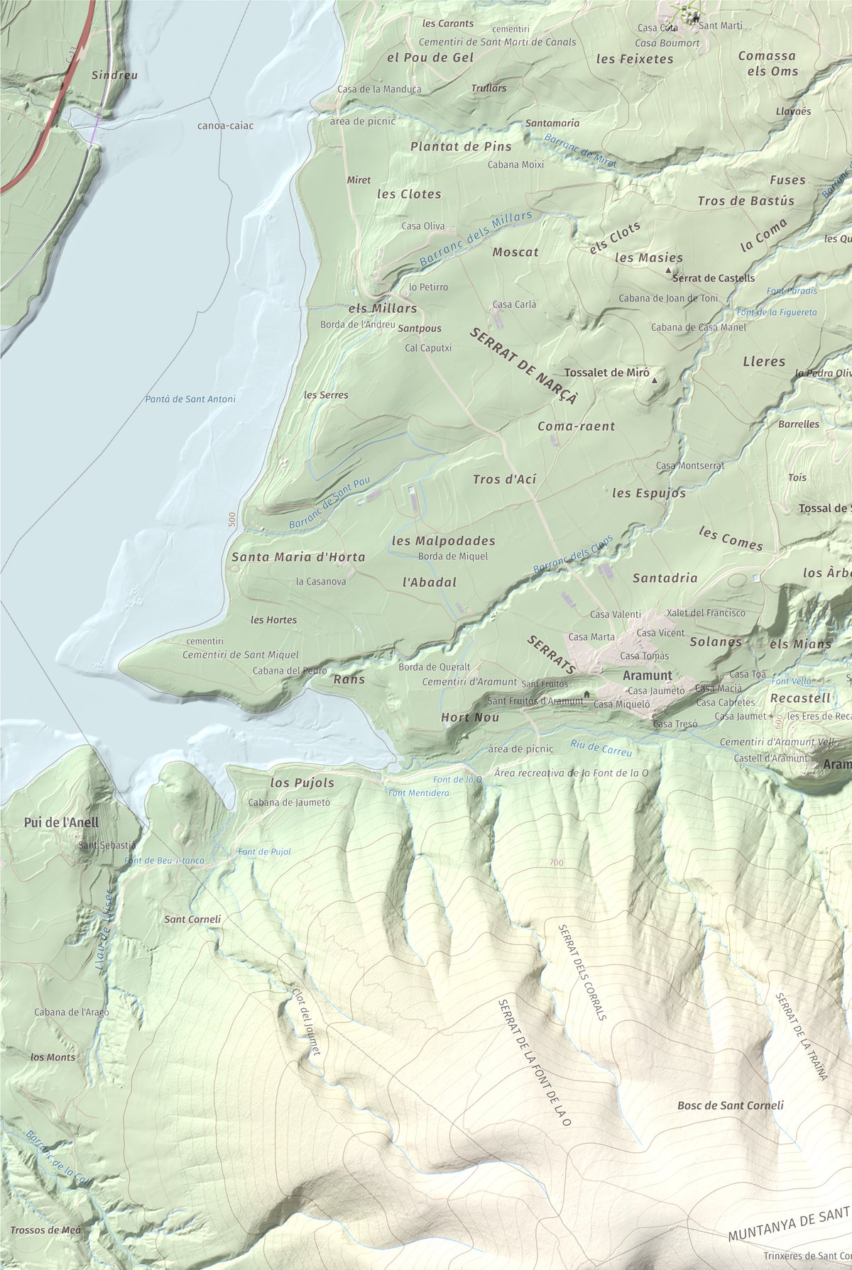 Mapa de relieve de Sant Corneli, 1351 m, Pallars Jussà, lámina 100 Cims de Trobart. Detalle de la zona superior izquierda. 61 × 91 cm.