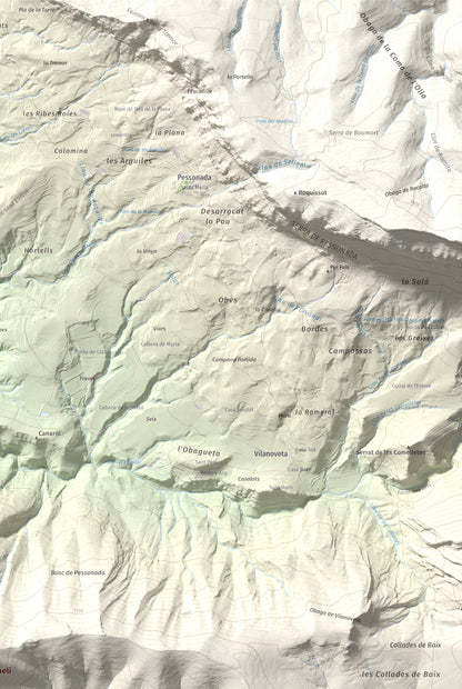 Mapa de relieve de Sant Corneli, 1351 m, Pallars Jussà, lámina 100 Cims de Trobart. Detalle de la zona superior derecha. 61 × 91 cm.