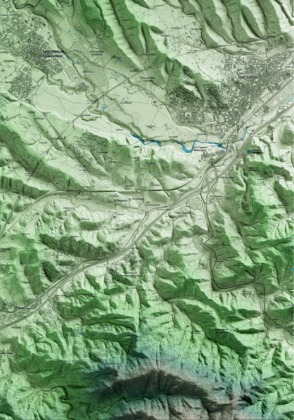 Mapa artístico del relieve de Sant Esteve de Palautordera, al Vallès Oriental, con 15 km de entorno y base topográfica ICGC. Detalle de la zona inferior derecha.