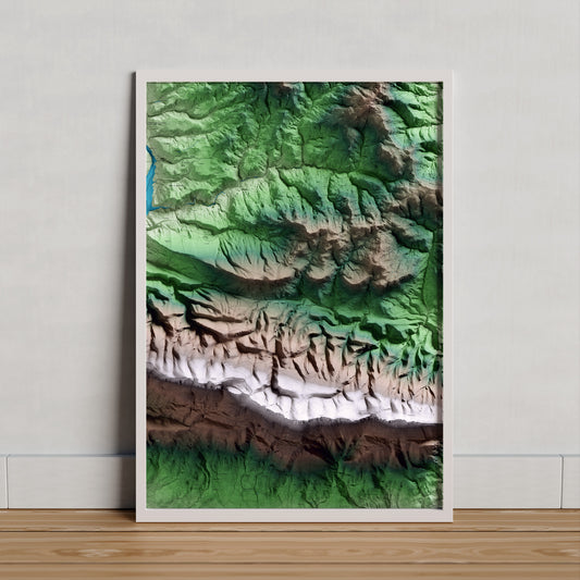 Mapa artístico del relieve de Sant Esteve de la Sarga, al Pallars Jussà, con 15 km de entorno y base topográfica ICGC. Presentación enmarcada.