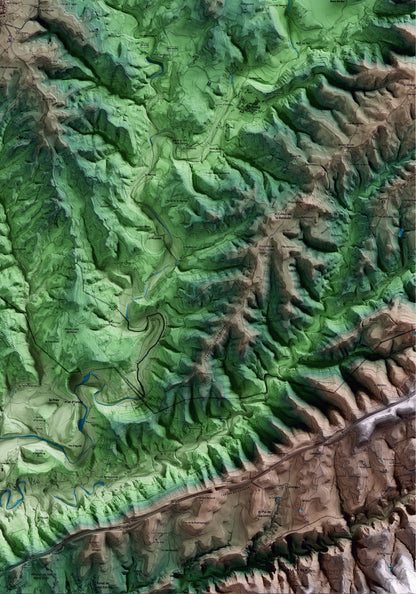 Mapa artístico del relieve de Sant Feliu Sasserra, al Bages, con 15 km de entorno y base topográfica ICGC. Detalle de la zona inferior derecha.