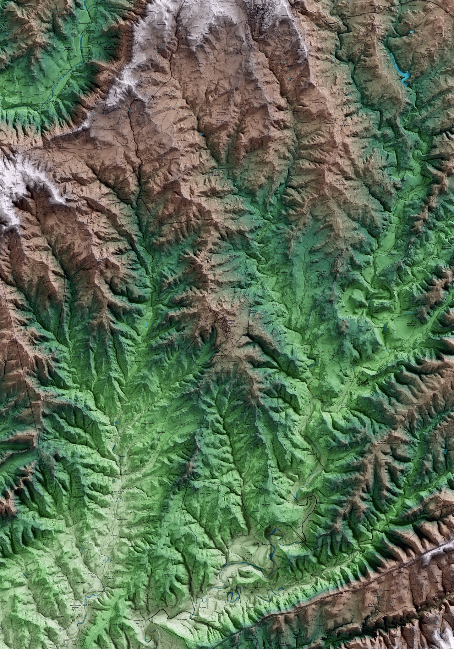 Mapa artístico del relieve de Sant Feliu Sasserra, al Bages, con 15 km de entorno y base topográfica ICGC