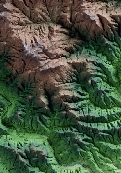 Mapa artístico del relieve de Sant Feliu de Buixalleu, a la Selva, con 15 km de entorno y base topográfica ICGC. Detalle de la zona central.
