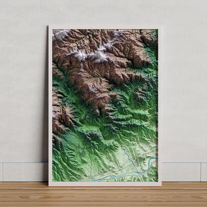 Mapa artístico del relieve de Sant Feliu de Buixalleu, a la Selva, con 15 km de entorno y base topográfica ICGC. Presentación enmarcada.