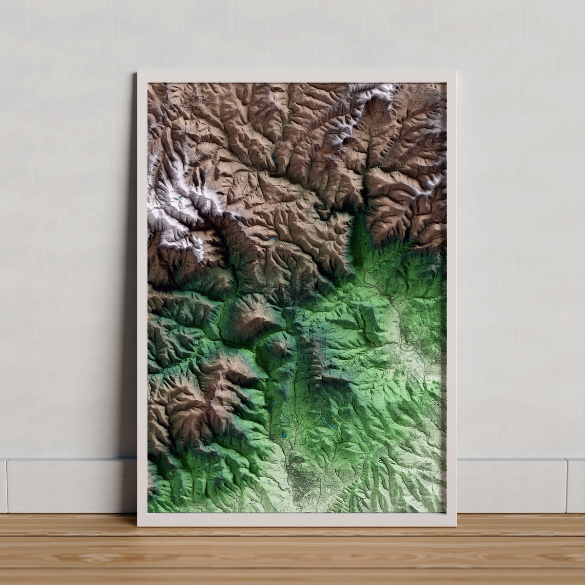 Mapa artístico del relieve de Sant Feliu de Codines, al Vallès Oriental, con 15 km de entorno y base topográfica ICGC. Presentación enmarcada.